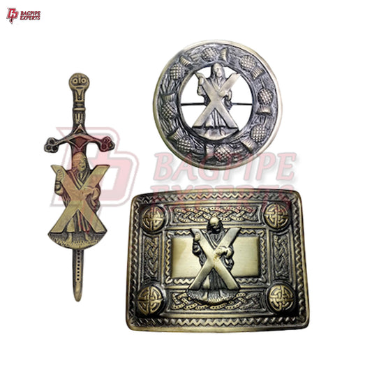 Scottish Kilt Belt Buckle – St. Andrew Antique Finish with Brooch & Pin