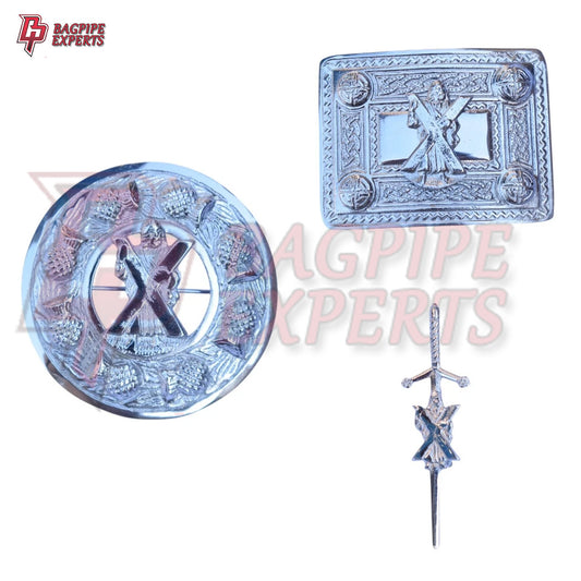 Scottish Highland Kilt Belt Buckle – St. Andrew Chrome Finish with Brooch & Pin