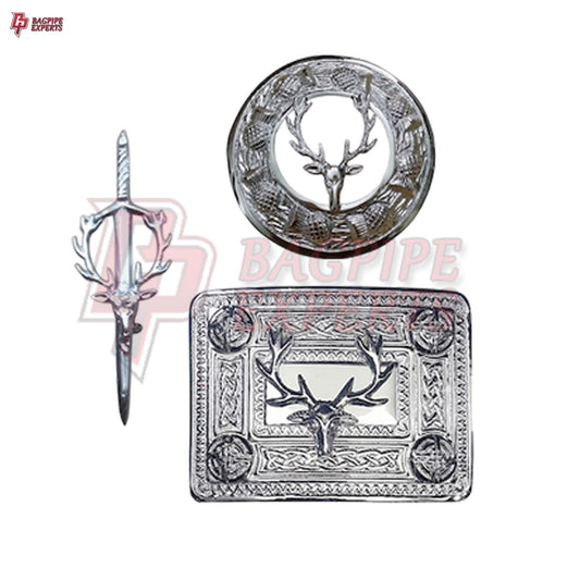 Scottish Kilt Belt Buckle – Celtic Knot Chrome Finish with Brooch & Pin