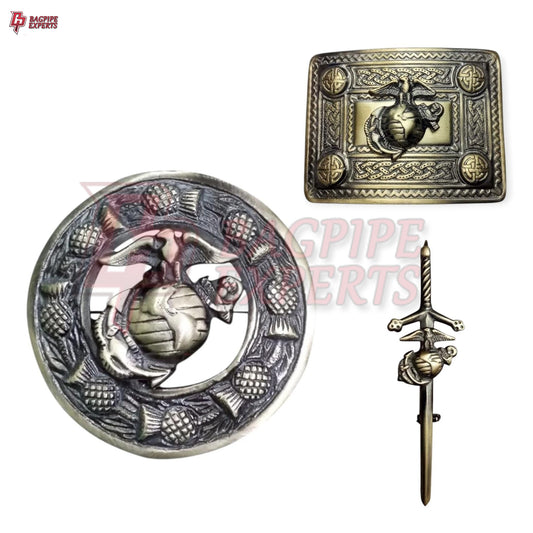 US Marine Kilt Belt Buckle – Scottish Highland Antique Finish with Brooch & Pin