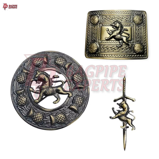 Scottish Kilt Belt Buckle – Antique Lion Rampant with Brooch & Pin