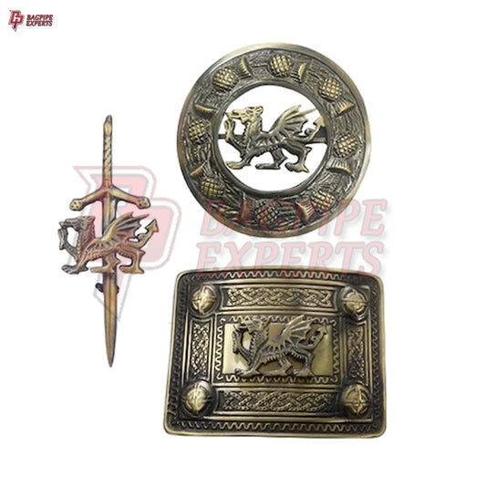 Scottish Kilt Belt Buckle – Antique Dragon Knot with Brooch & Pin