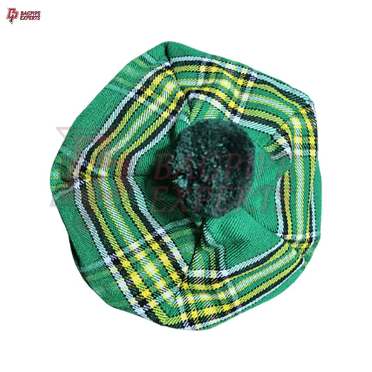 Irish Green Tartan Tam O’Shanter Cap – Traditional Scottish Tammy Hat