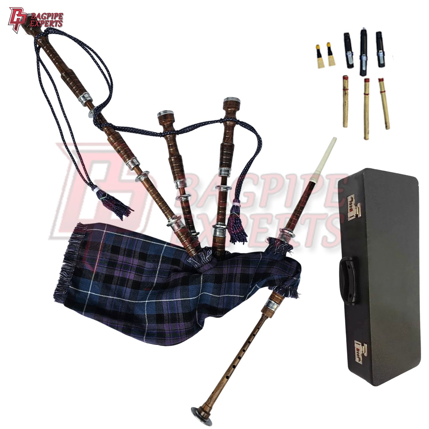 Great Highland Bagpipes – Pride of Scotland Tartan with Natural Mounts, Case & Reeds