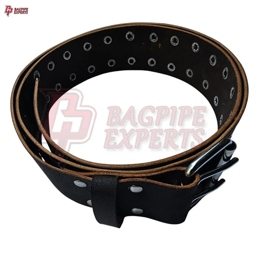 Double Prong Black Leather Belt for Kilt – Heavy-Duty Highland Accessory