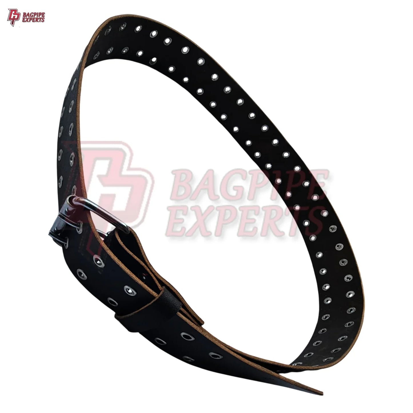 Double Prong Black Leather Belt for Kilt – Heavy-Duty Highland Accessory