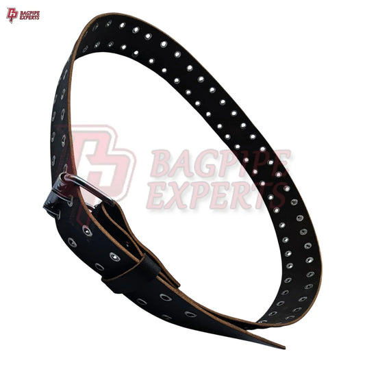 Double Prong Black Leather Belt for Kilt – Heavy-Duty Highland Accessory