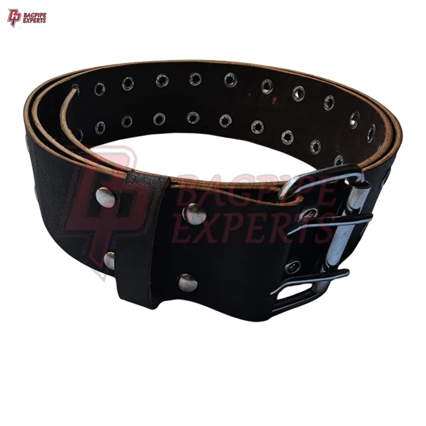 Double Prong Black Leather Belt for Kilt – Heavy-Duty Highland Accessory
