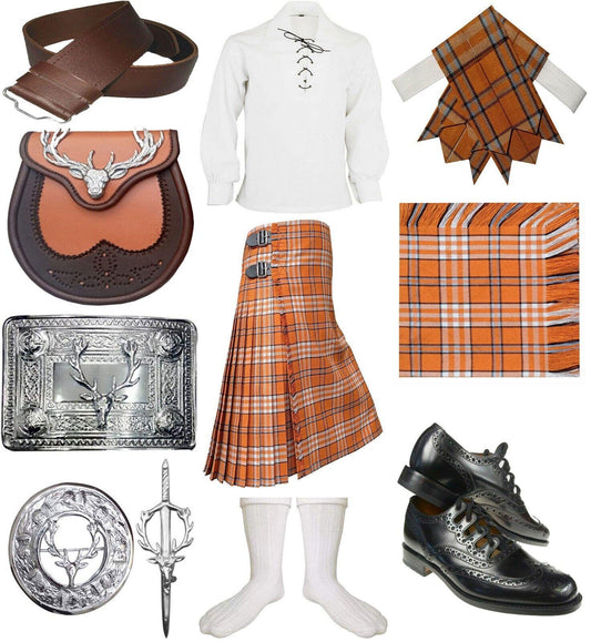 Scottish Handmade Men Traditional Tennessee Volunteer Orange Tartan Kilt Outfit
