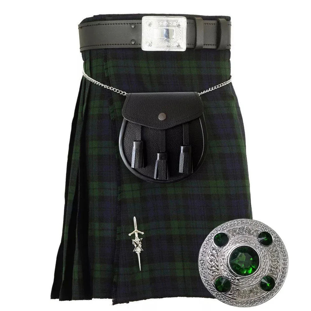 HIGHLAND SCOTTISH KILT OUTFIT SET - BLACK WATCH TARTAN