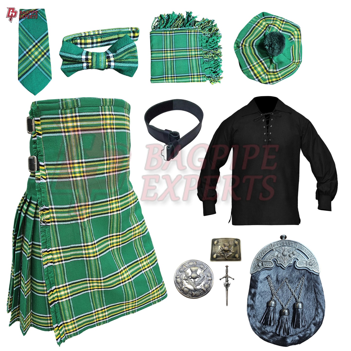 Irish Green Tartan Highland Dress Set – Customizable Outfit