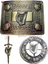 Scottish Antique Kilt Belt Buckle Harp – Highland Brooch & Pin Set