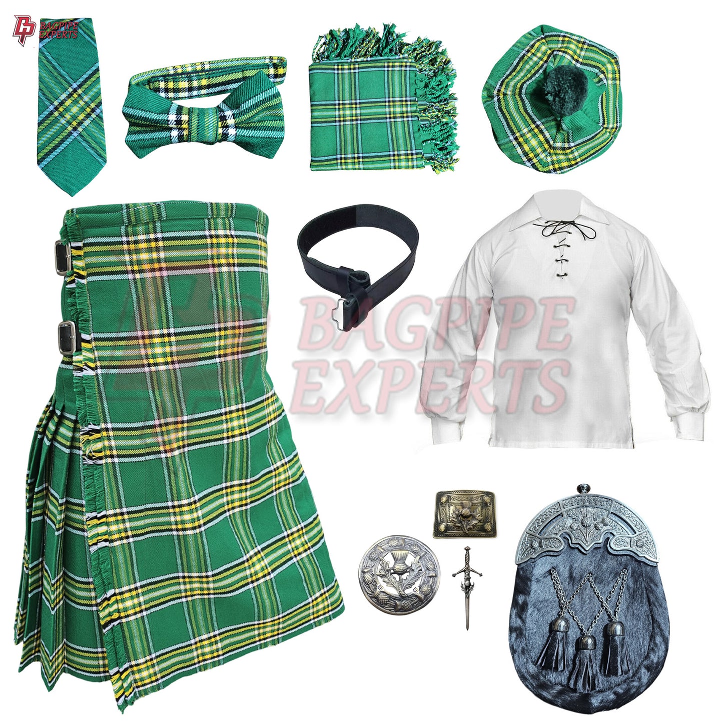 Irish Green Tartan Highland Dress Set – Customizable Outfit