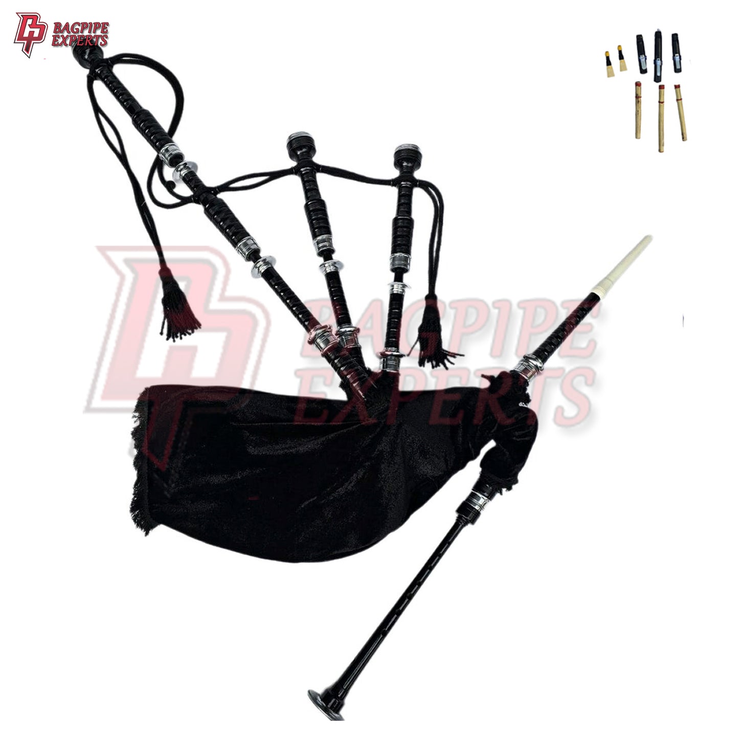 Great Highland Bagpipes – Black Velvet Silver Mount with Case & Reeds