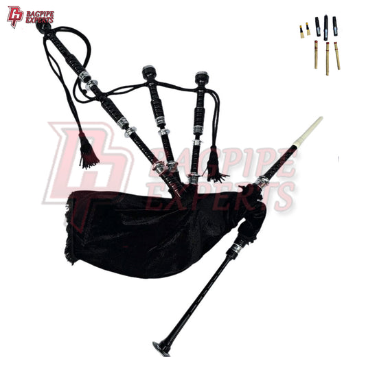 Great Highland Bagpipes – Black Velvet Silver Mount with Case & Reeds