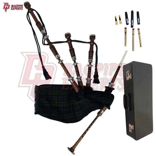 Great Highland Bagpipes – Black Watch Tartan with Natural Mounts, Case & Reeds