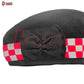 Scottish Glengarry Hat – Wool Diced Cap Black with Red & White Dice Pattern
