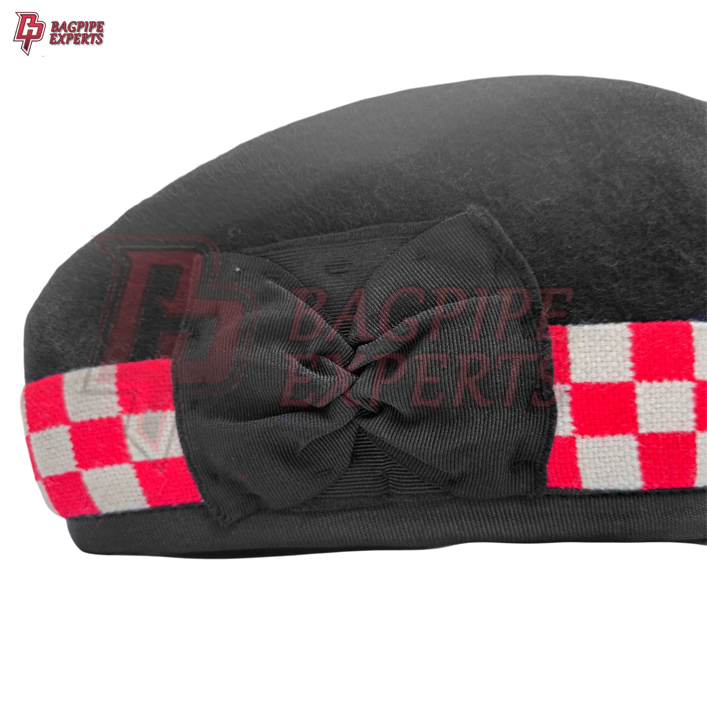 Scottish Glengarry Hat – Wool Diced Cap Black with Red & White Dice Pattern