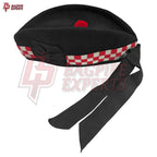 Scottish Glengarry Hat – Wool Diced Cap Black with Red & White Dice Pattern
