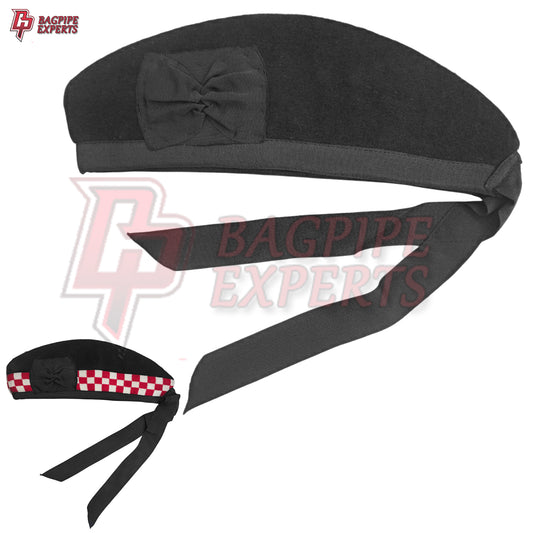 Scottish Glengarry Hat – Plain Black Pure Wool Highland Piper Cap