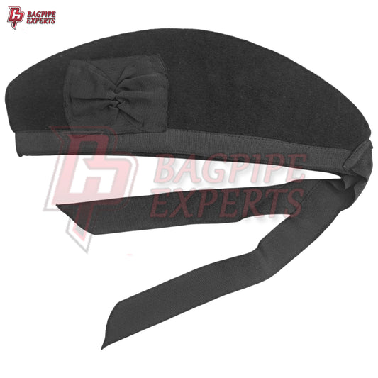 Scottish Glengarry Hat – Plain Black Pure Wool Highland Piper Cap