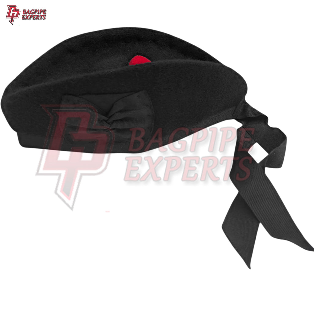 Scottish Glengarry Hat – Plain Black Pure Wool Highland Piper Cap