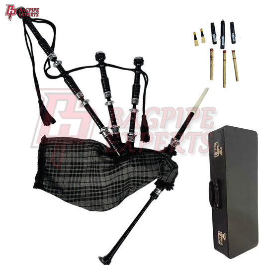 Great Highland Bagpipes – Gray Watch Tartan, Silver Mount with Case & Reeds