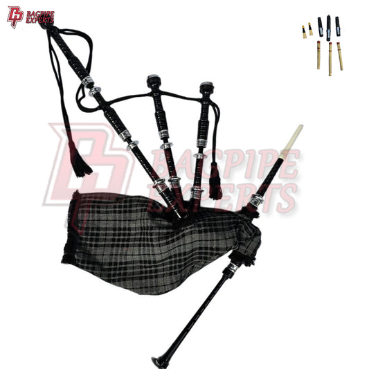 Great Highland Bagpipes – Gray Watch Tartan, Silver Mount with Case & Reeds