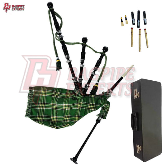 Great Highland Bagpipes – Irish Green Silver Mounts with Case & Reeds