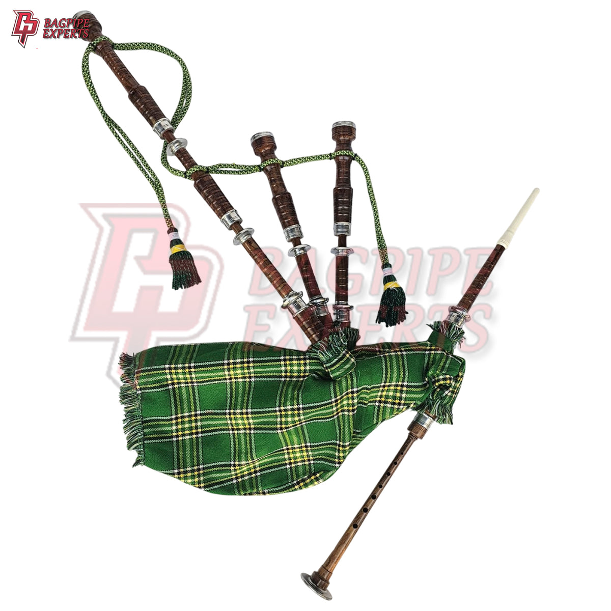 Great Highland Bagpipes – Irish Green with Natural Mount, Case & Reeds