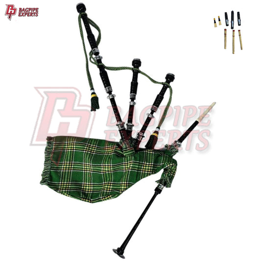 Great Highland Bagpipes – Irish Green Silver Mounts with Case & Reeds