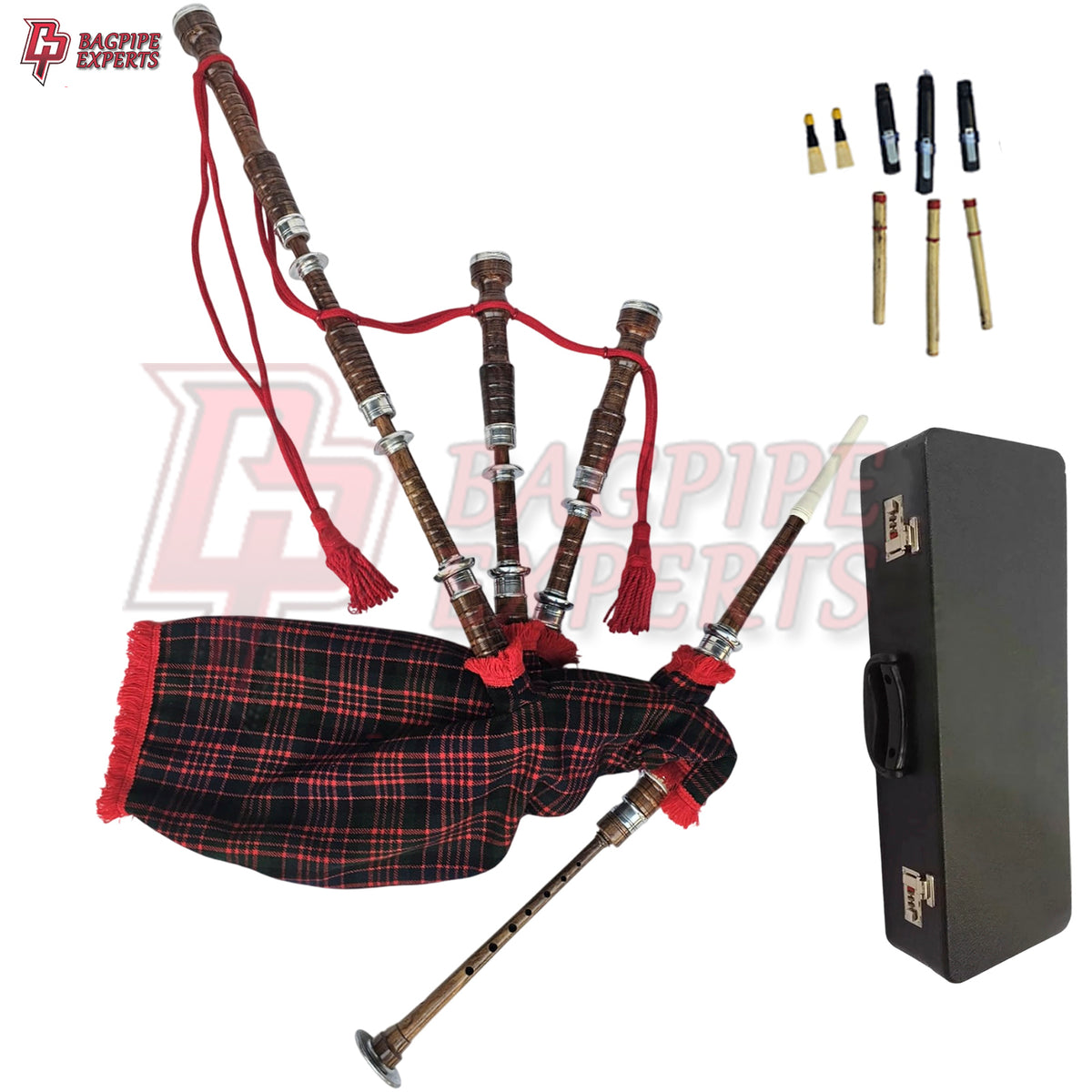Great Highland Bagpipes – MacDonald Tartan with Natural Mount, Case & Reeds