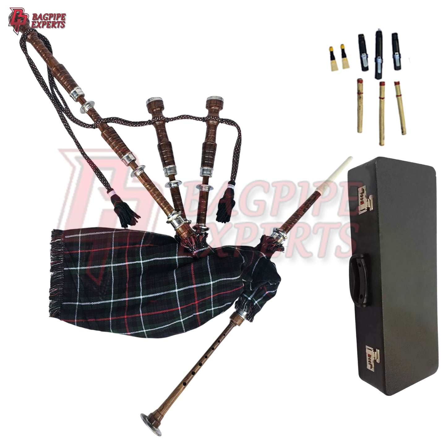 Great Highland Bagpipes – Mackenzie Tartan with Natural Mounts, Hard Case & Reeds
