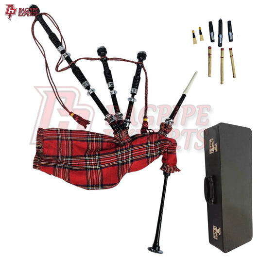 Great Highland Bagpipes – Royal Stewart Tartan with Silver Mounts, Case & Reeds