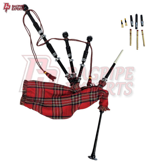 Great Highland Bagpipes – Royal Stewart Tartan with Silver Mounts, Case & Reeds