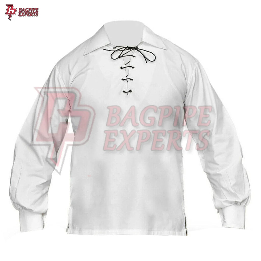 White Jacobite Ghillie Shirt – Traditional Scottish Highland Lace-Up Shirt