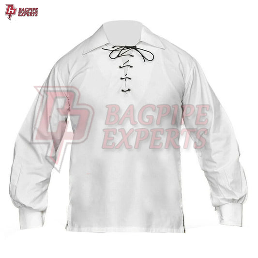 White Jacobite Ghillie Shirt – Traditional Scottish Highland Lace-Up Shirt