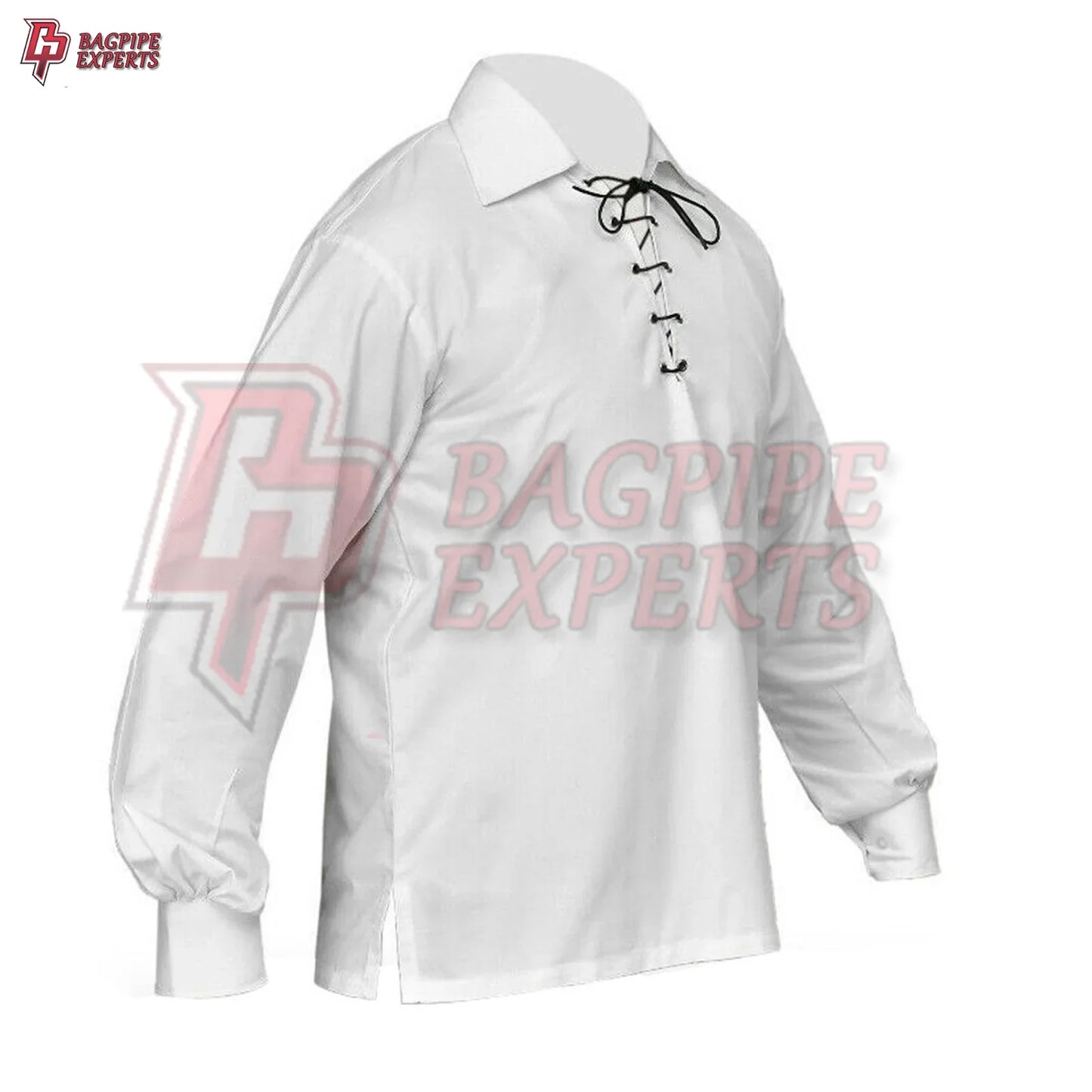 White Jacobite Ghillie Shirt – Traditional Scottish Highland Lace-Up Shirt