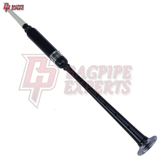 Bagpipe Practice Chanter – Black with Silver & White Tip and Practice Bag
