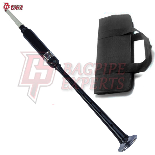 Bagpipe Practice Chanter – Black with Silver & White Tip and Practice Bag