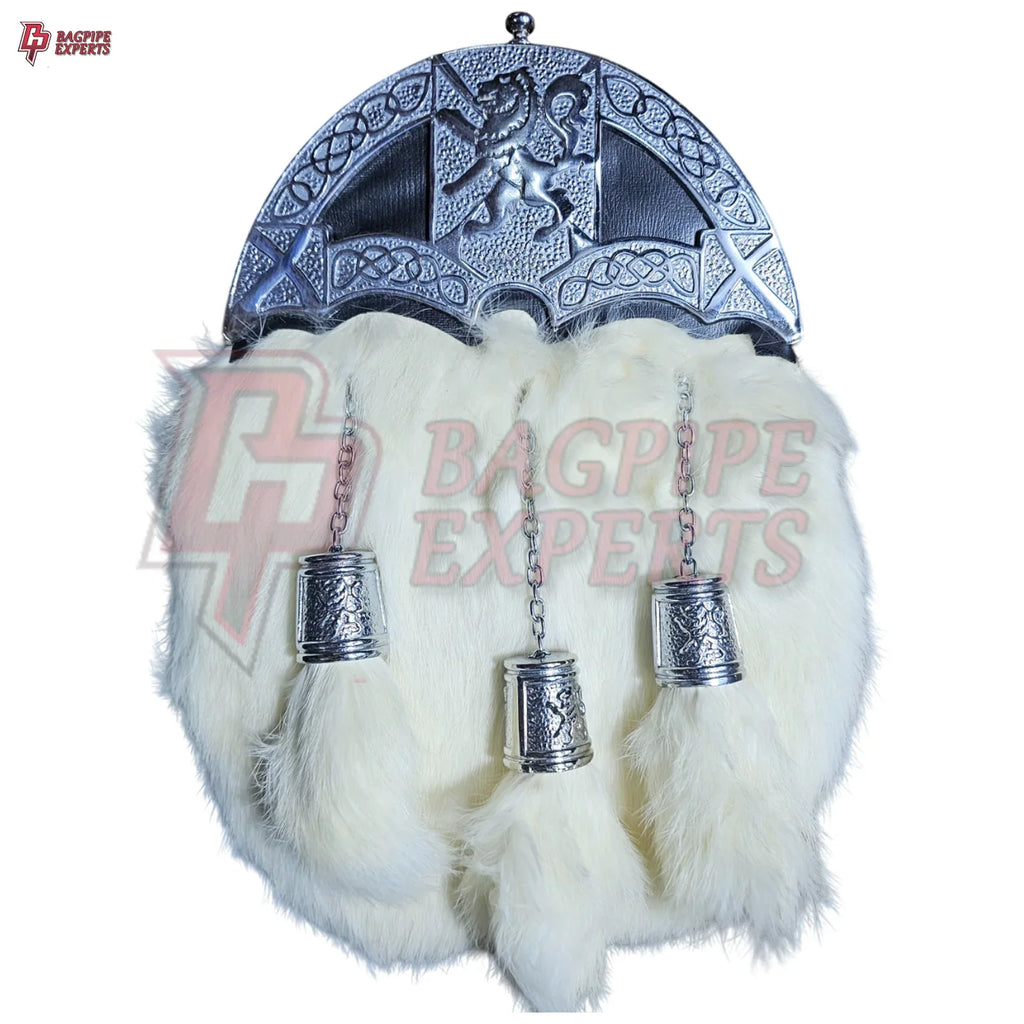 Dress Sporran White Rabbit Hair Lion Rampant | Buy Sporrans Online UK – Bagpipe Experts