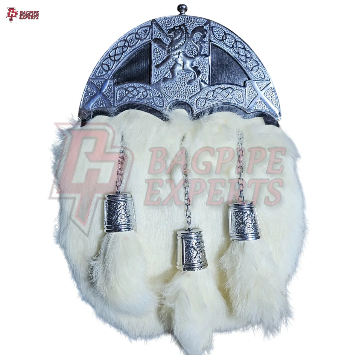 Dress Sporran White Rabbit Hair Lion Rampant | Buy Sporrans Online UK – Bagpipe Experts