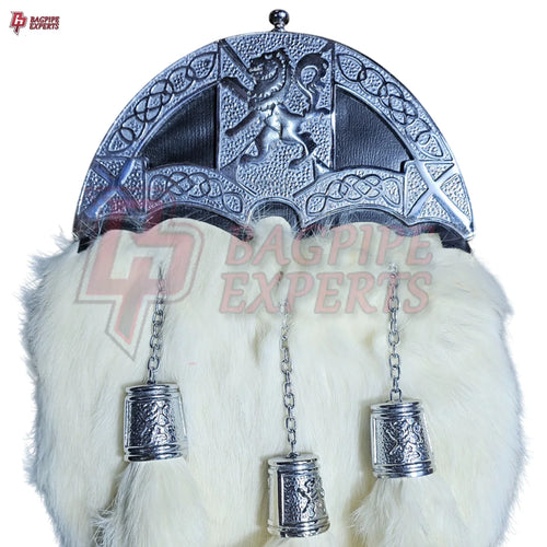 Dress Sporran White Rabbit Hair Lion Rampant | Buy Sporrans Online UK – Bagpipe Experts