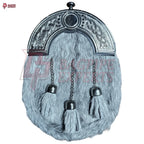 Premium Grey Fur Dress Sporran – 3 Tassels & Polished Chrome Cantle for Highland Wear