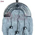 Premium Grey Fur Dress Sporran – 3 Tassels & Polished Chrome Cantle for Highland Wear