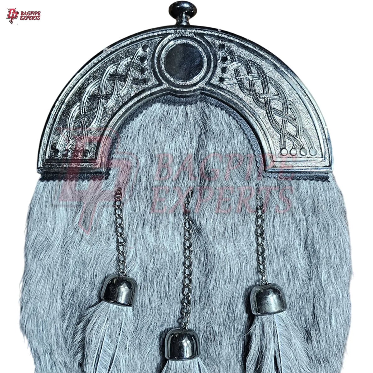 Premium Grey Fur Dress Sporran – 3 Tassels & Polished Chrome Cantle for Highland Wear