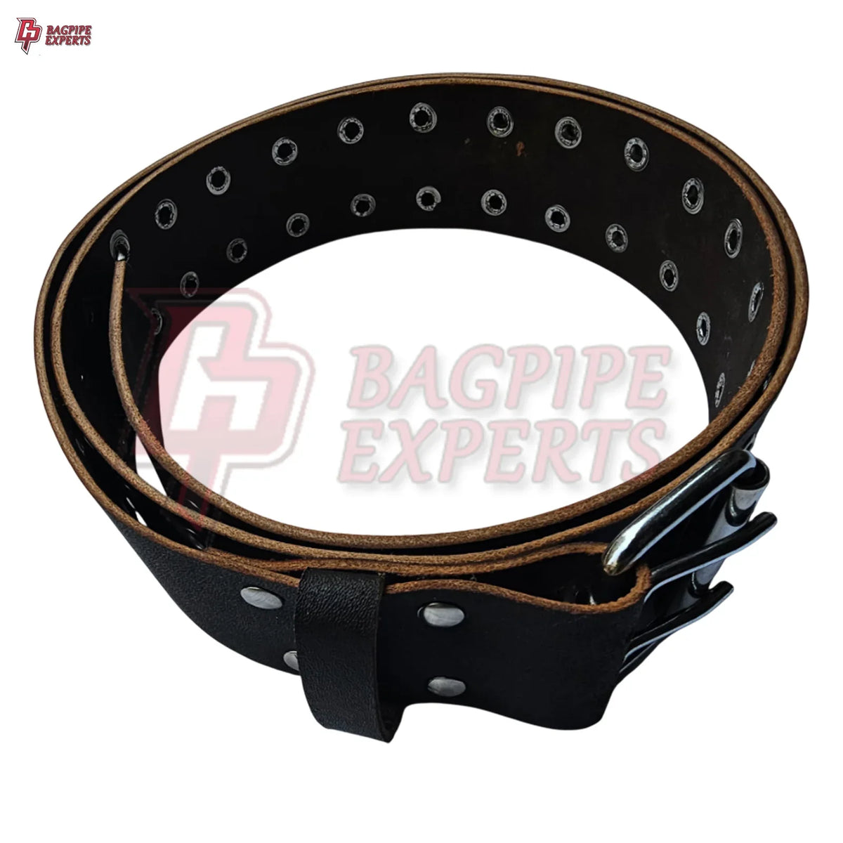 Double Prong Black Leather Belt for Kilt – Heavy-Duty Highland Accessory
