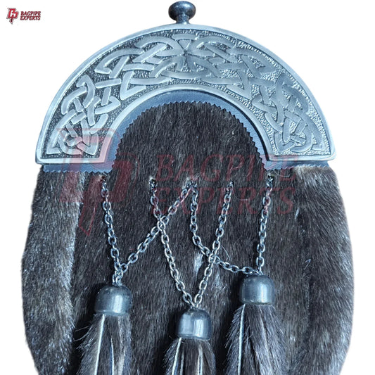 Luxury Full Dress Sporran – Crossed Tassels & Polished Chrome Cantle for Highland Attire