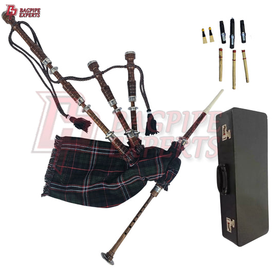 Great Highland Bagpipes – National Scotland Tartan with Natural Mounts, Hard Case & Reeds