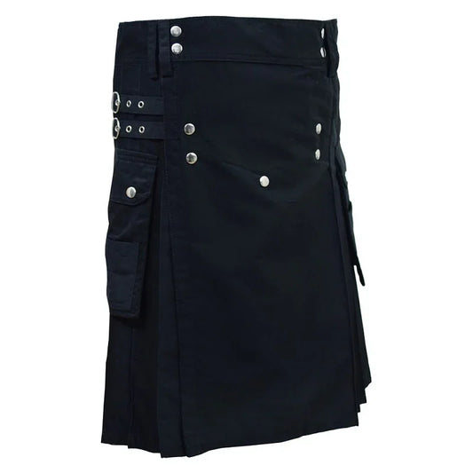 Men Black Leather Utility Kilt